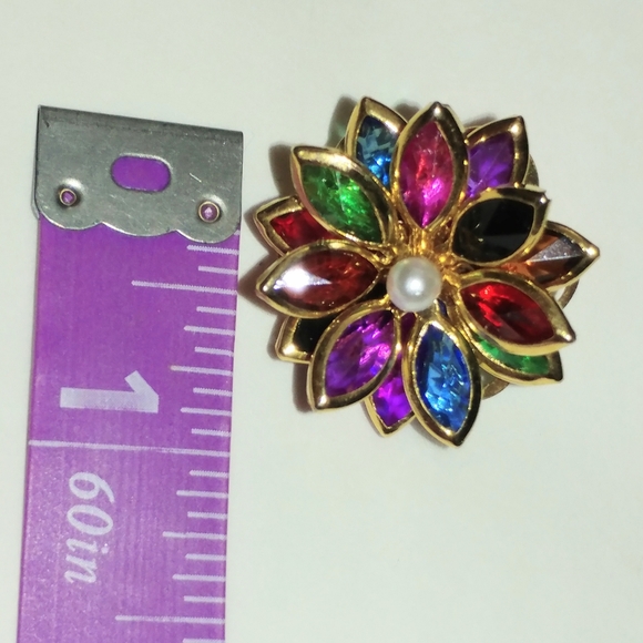 MULTI-COLOR NAVETTE CLUSTER EARRINGS - VINTAGE CLIP-ON - Picture 4 of 5